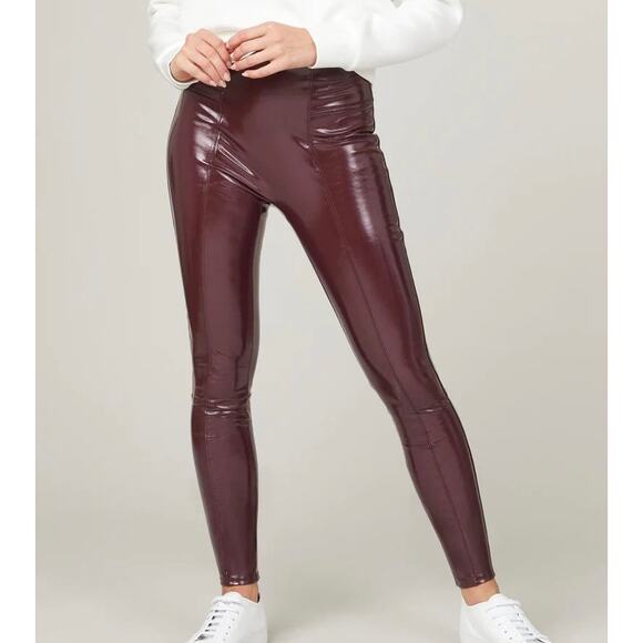 SPANX Faux Patent Leather Leggings Ruby Burgundy XL - Picture 1 of 11
